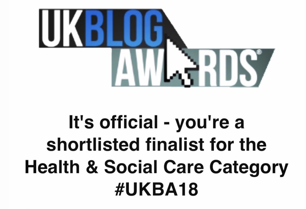 UK Blog Awards Health and Social Care finalist badge